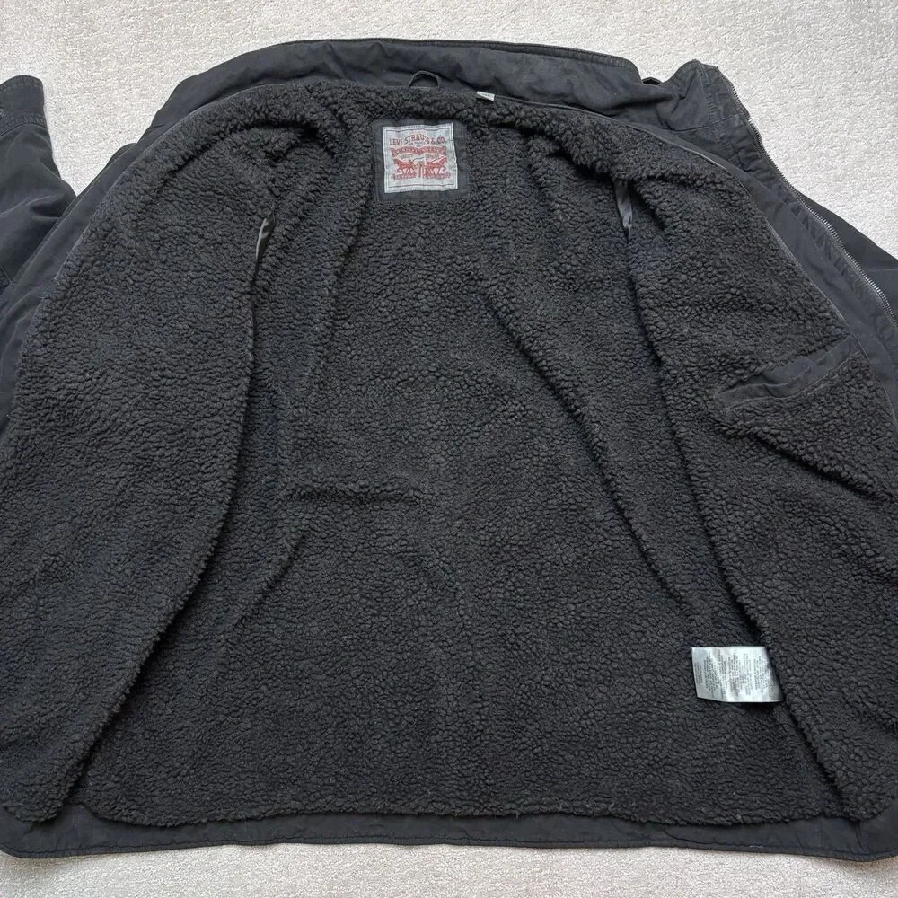 Levi Strauss Jacket Mens 3XL Black Sherpa Lined Military Utility Cotton Washed
